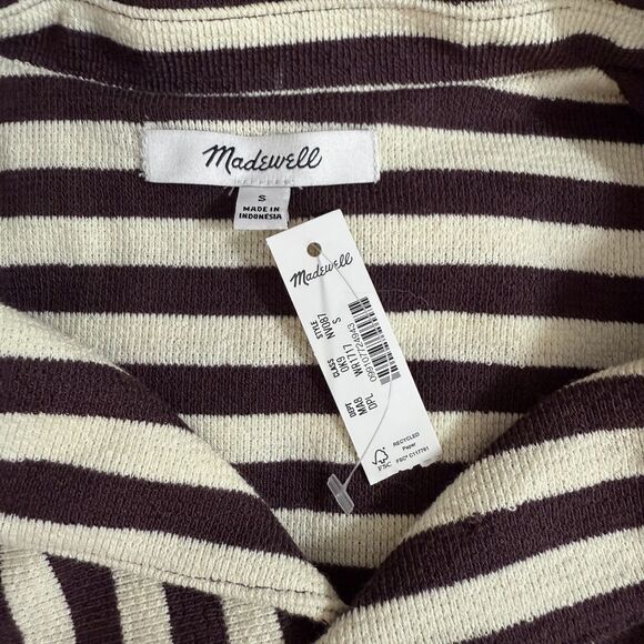 MADEWELL Men’s The Textured Knit Camp-Collar Shirt S Dusty Plum Stripe B45 - Picture 4 of 5